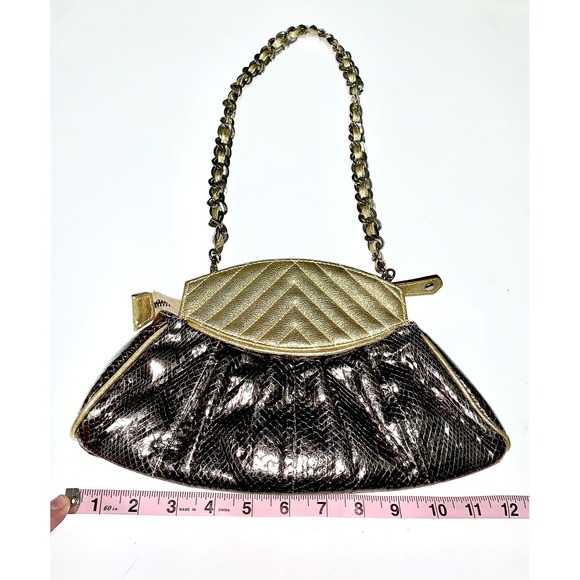 BE&D Vintage Purse Clutch Handbag Gold And Brown Snakeskin - Picture 2 of 5